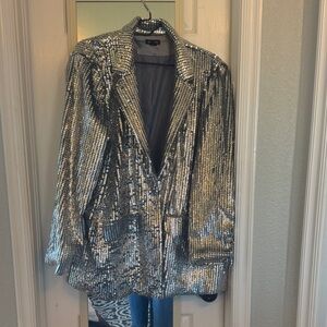 Boohoo Metallic Silver Women's Blazer